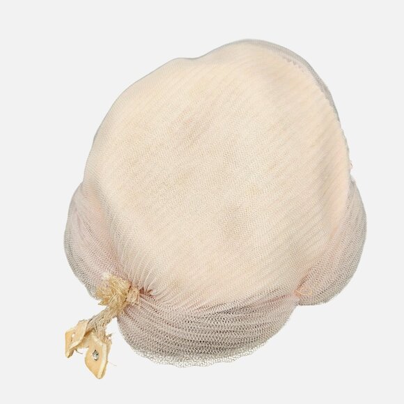 Vintage Pale Pink Mesh Hair Snood With Velvet Accents & Beaded Embellishment For - Picture 1 of 5